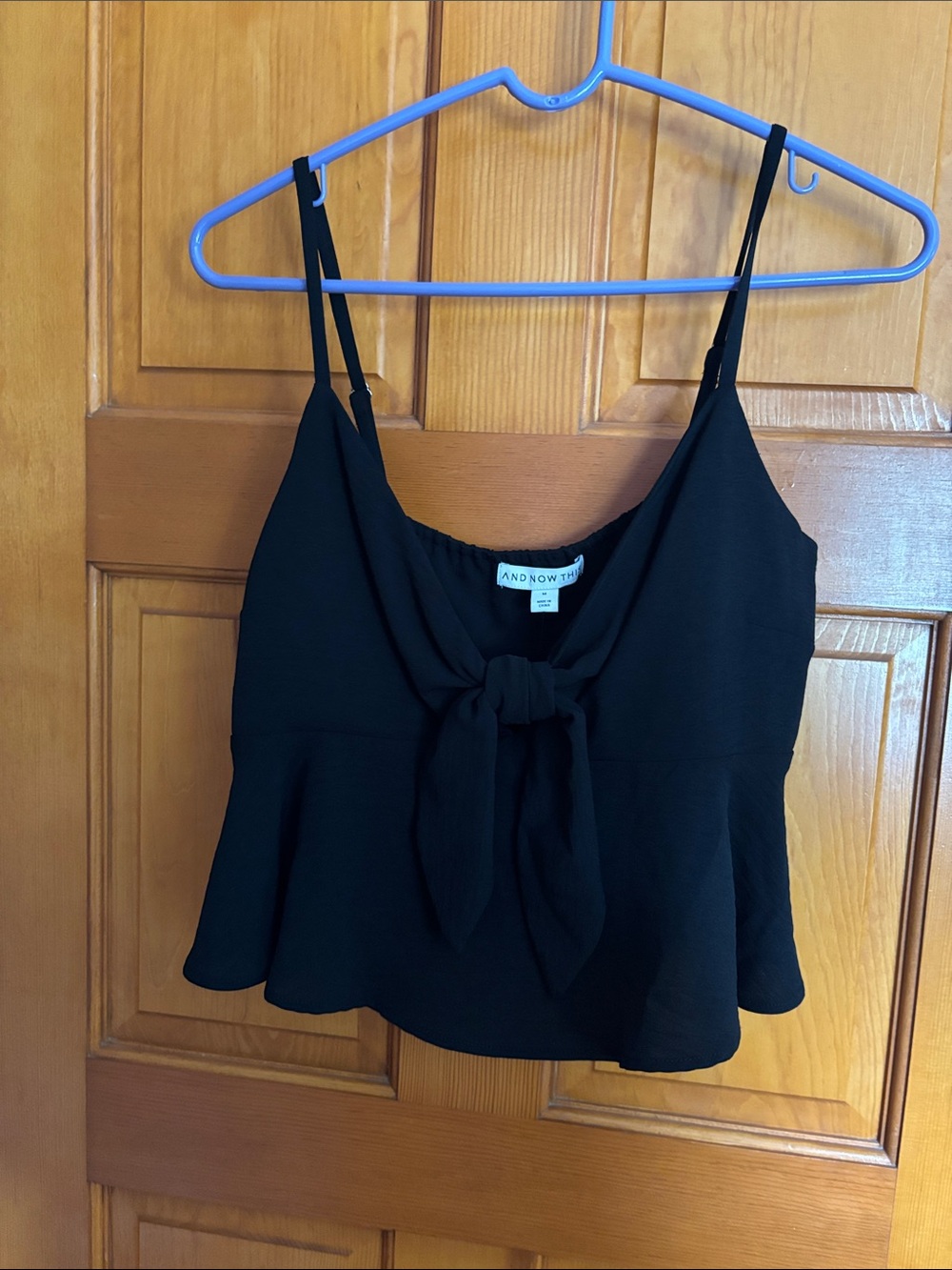 AND NOW THIS Black Tie-Front Spaghetti Strap Tank Top